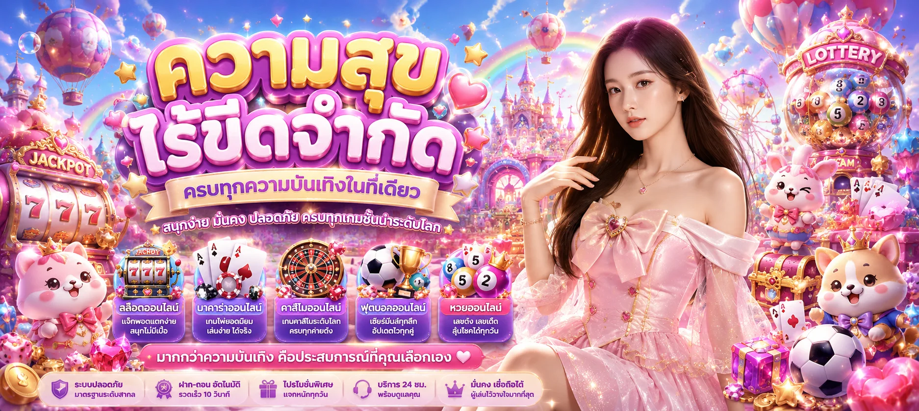หน้าเว็บ LUCKYWIN คาสิโนออนไลน์ สล็อตเว็บตรง แสดงเมนูเกมและโปรโมชั่น